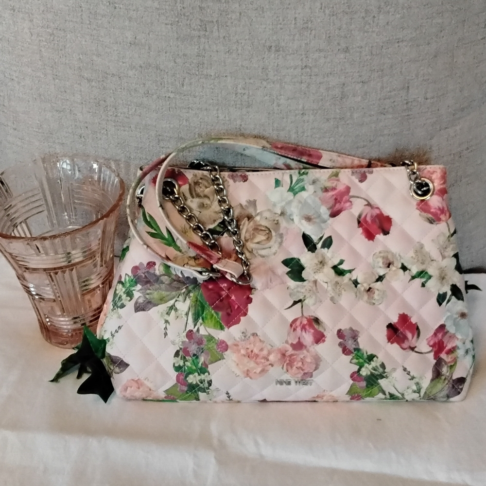 Nine West Floral Quilted Women's Pink Multicolor Shoulder Bag